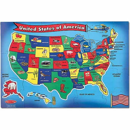 4 Piece Puzzle Ring - Melissa & Doug USA (United States) Map Floor Puzzle (Wipe-Clean Surface, Teaches Geography & Shapes, 51 Pieces, 24” L x 36” W)