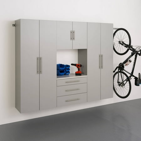 Prepac HangUps 90-inch 4-Piece Wooden Grey Garage Storage Cabinet System