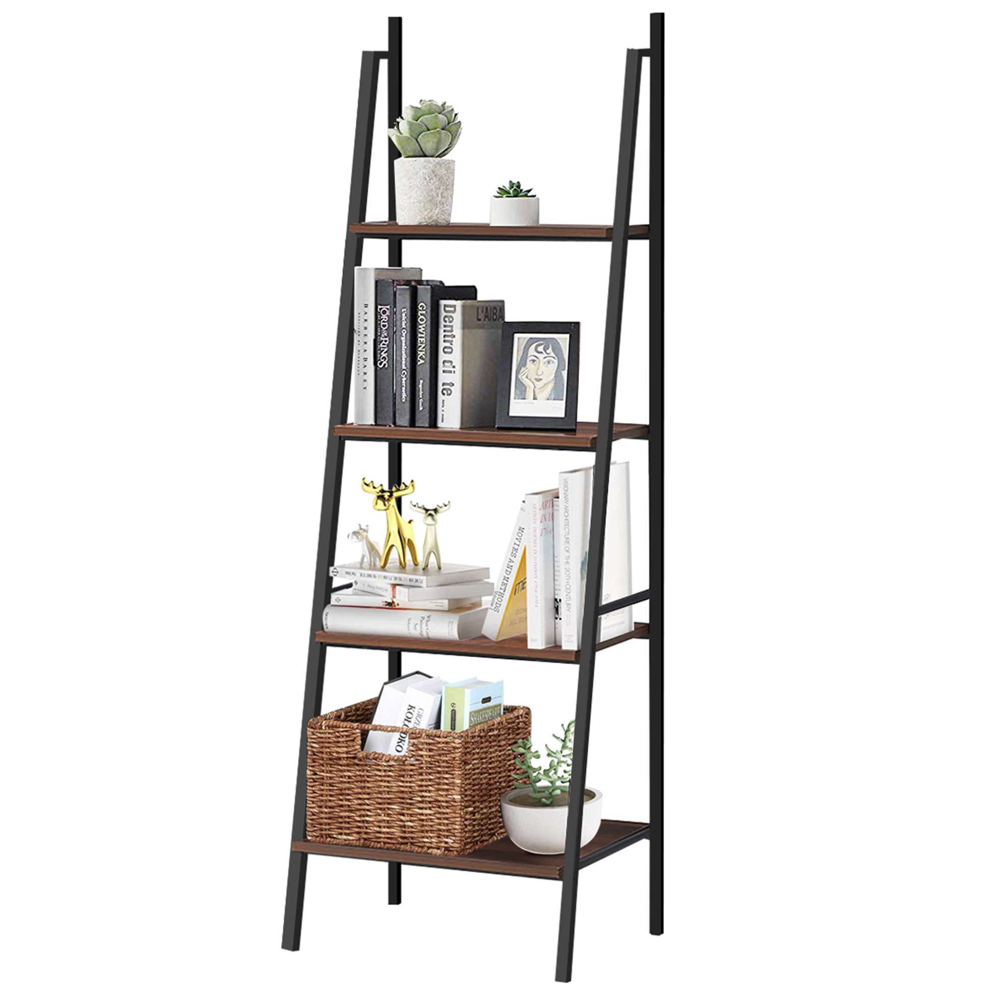 Giantex 4Tier Ladder Storage Shelf Industrial Leaning Bookcase Flower