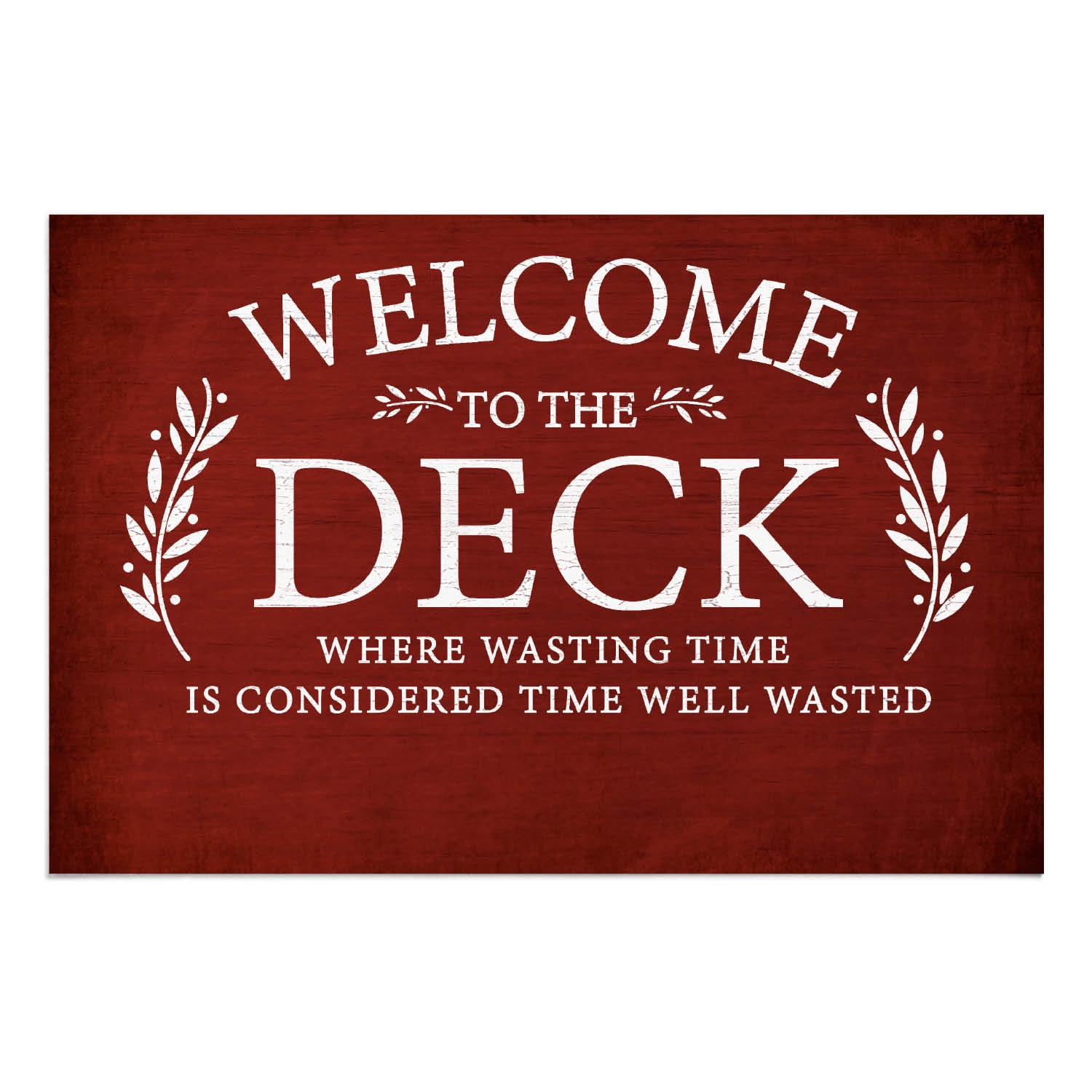 Personalized Planet 27x18 Welcome To The Deck Where Wasting Time is Considered Time Well Wasted Doormat with Custom Name Printed on Red Rectangular 1/8” Thick Non Slip Mat