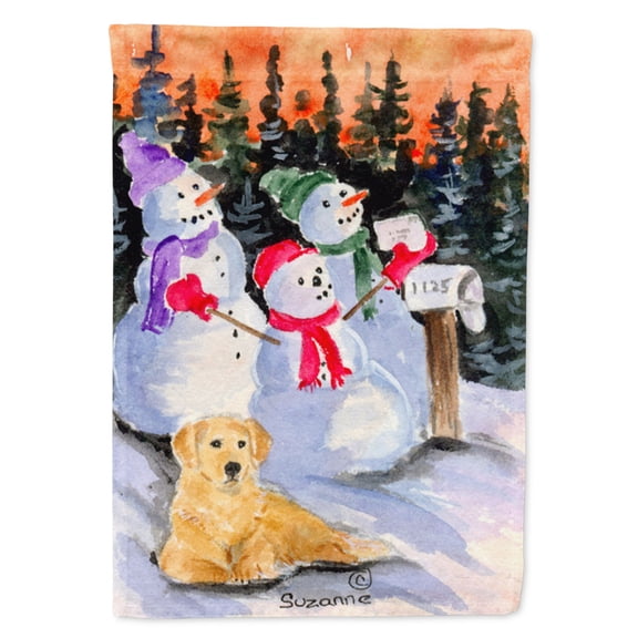 Caroline's Treasures SS8989-FLAG-PARENT Snowman with Golden Retriever Flag, , multicolor