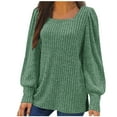 thumbnail image 2 of Uootdi Square Neck Puff Long Sleeve Shirts for Women Side Split Ribbed Knit Lightweight Sweaters Trendy Casual Tops Gift, 2 of 4