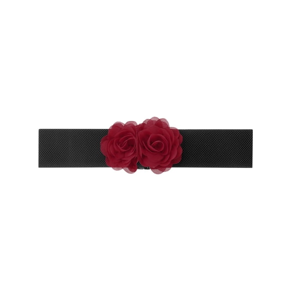 Cinturón Elástico Ancho para Mujeres INSPIRE CHIC, Corsé Estirable de Doble Flor Grande, Elegante y Casual para Vestido 68x6cm/26.8x2.4 pulgadas (LxA) Burdeos