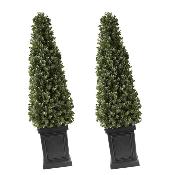 KFFKFF Artificial Boxwood Topiary 3.3 Ft Set of 2 with Durable Pot, Lush Greenery, High-Quality PE Faux Trees, Versatile Indoor & Outdoor Decoration for Entryway, Porch, Balcony, Patio, or Garden