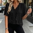 thumbnail image 5 of VBVC Women's Floral Lace Dot V Neck Blouse , Ladies' Ruffle Short Sleeve Casual Top , Eyelet Textured Shirts For Women,Black,S-2XL, 5 of 8