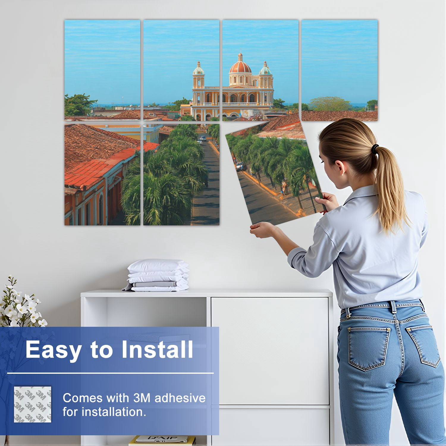 8 Pack Art Acoustic Panels Sound Absorbing granada cityscape nicaragua old mediterranean towns Decorative Soundproof Wall Panels Self Adhesive for Nursery Game Room Bedroom 48"x32"