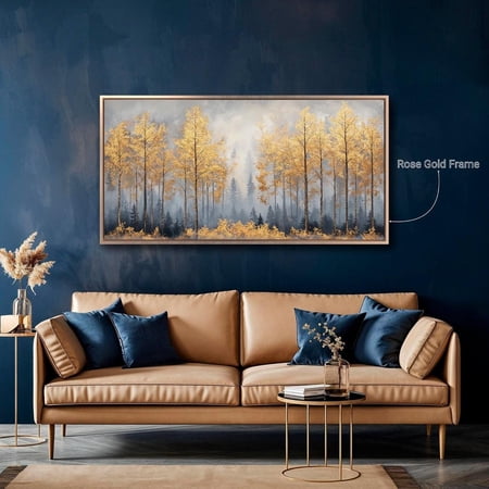 Golden Forest Mystical Landscape Wall Art Autumn Nature Night Scene Luxury Decor Ready To Hang Unframed Paper Print