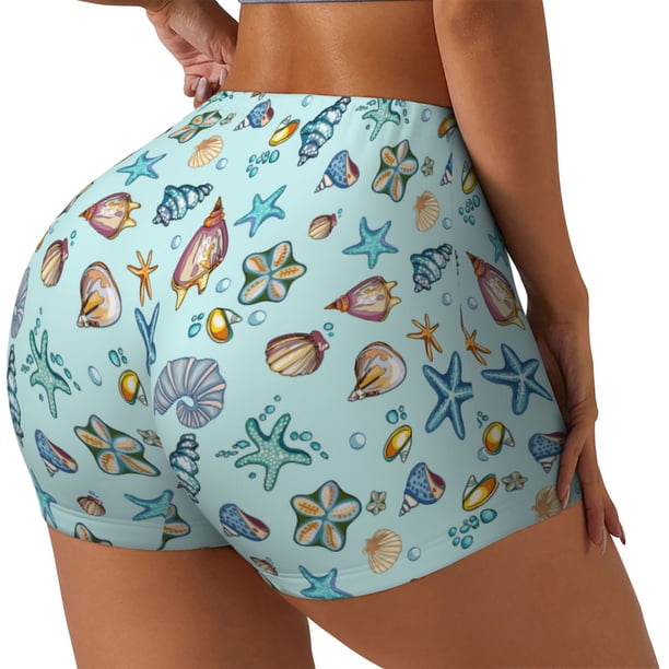 Fotbe Sea Shells 2 Shorts Sin Costuras – Shorts Deportivos de Cintura Alta para Mujer, Elásticos para Gimnasio, Yoga, Running o Ciclismo-Small