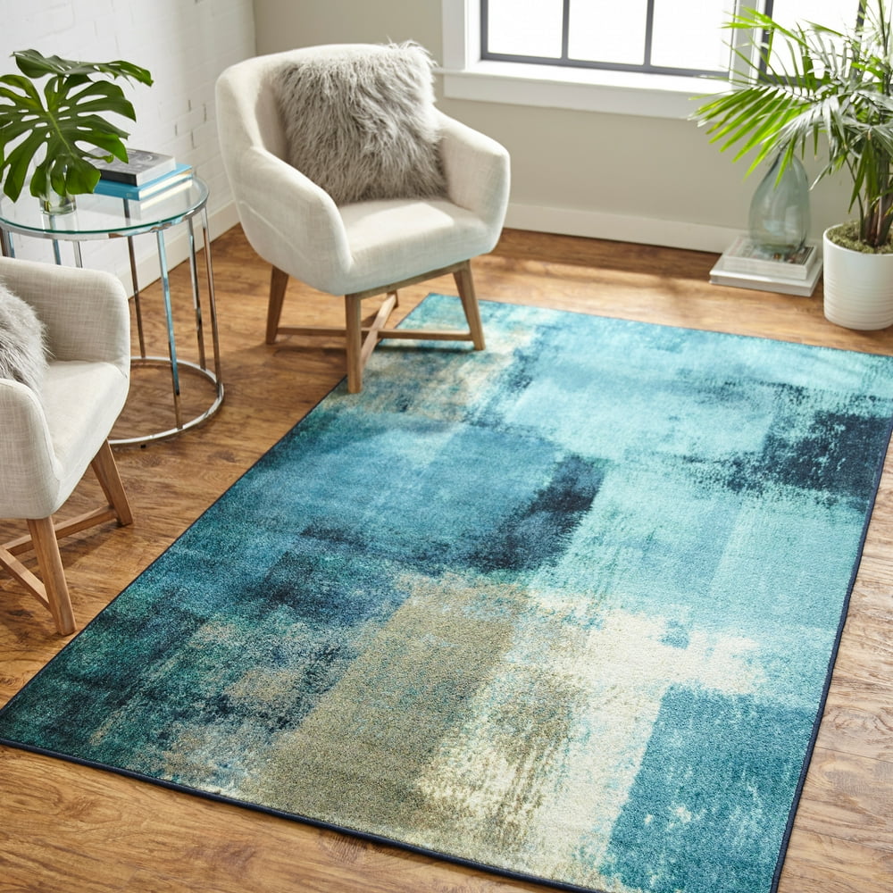Mohawk Home Prismatic Blurred Geo Aqua Contemporary Abstract Precision