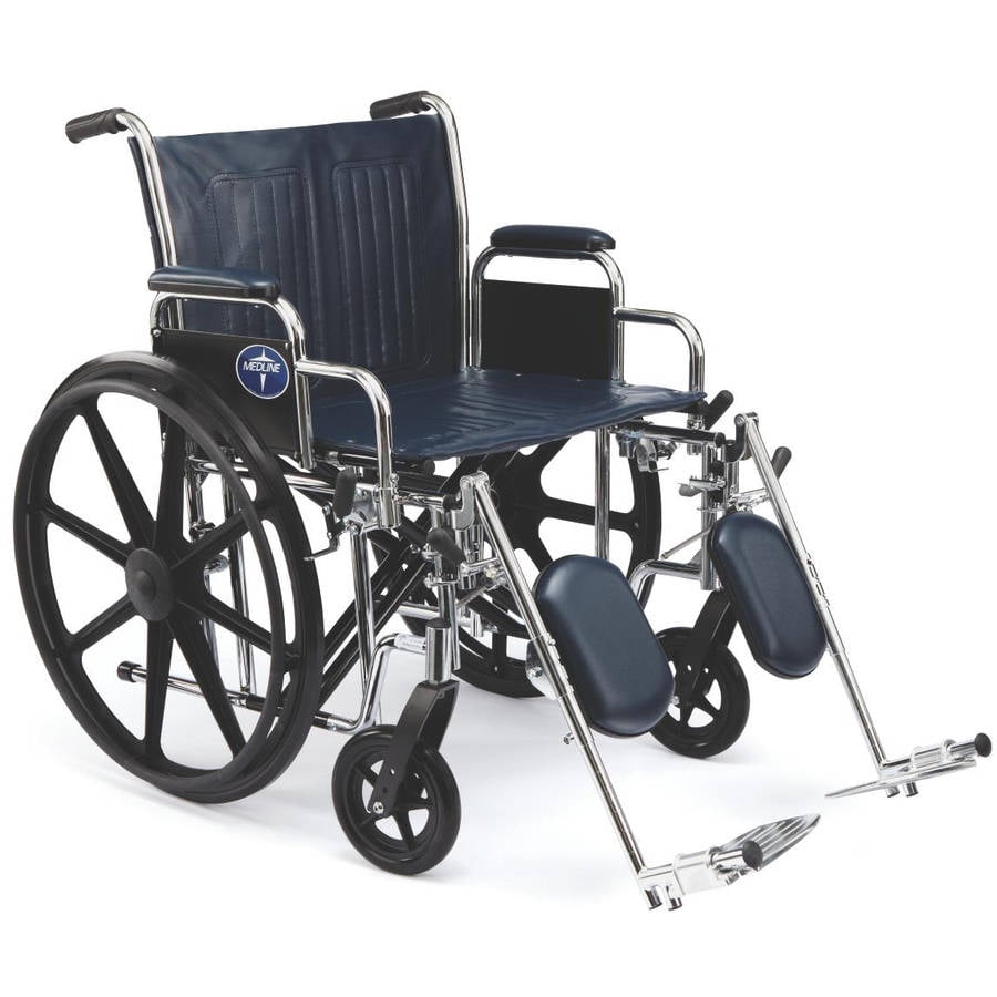 Medline Excel ExtraWide Wheelchair, 24" Wide Seat, DeskLength Removable Arms, Elevating Leg
