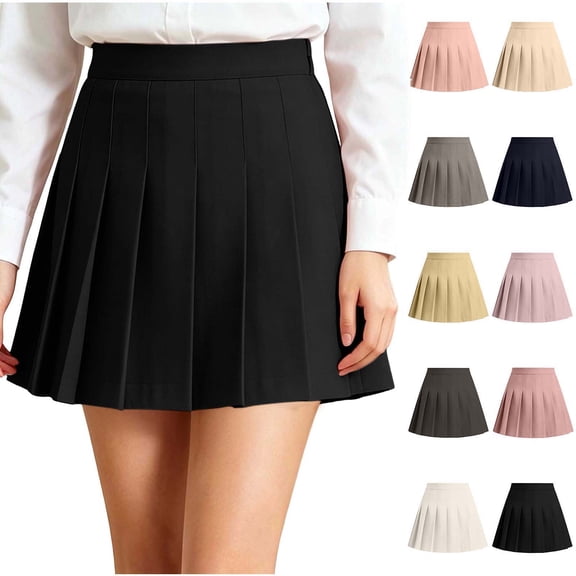 Purcolt Women's Pleated School Uniform Skirt, High Waist Mini Length A-Line Pull-On Silhouette Smooth Woven Preppy Soft Feel for Travel and Everyday Wear