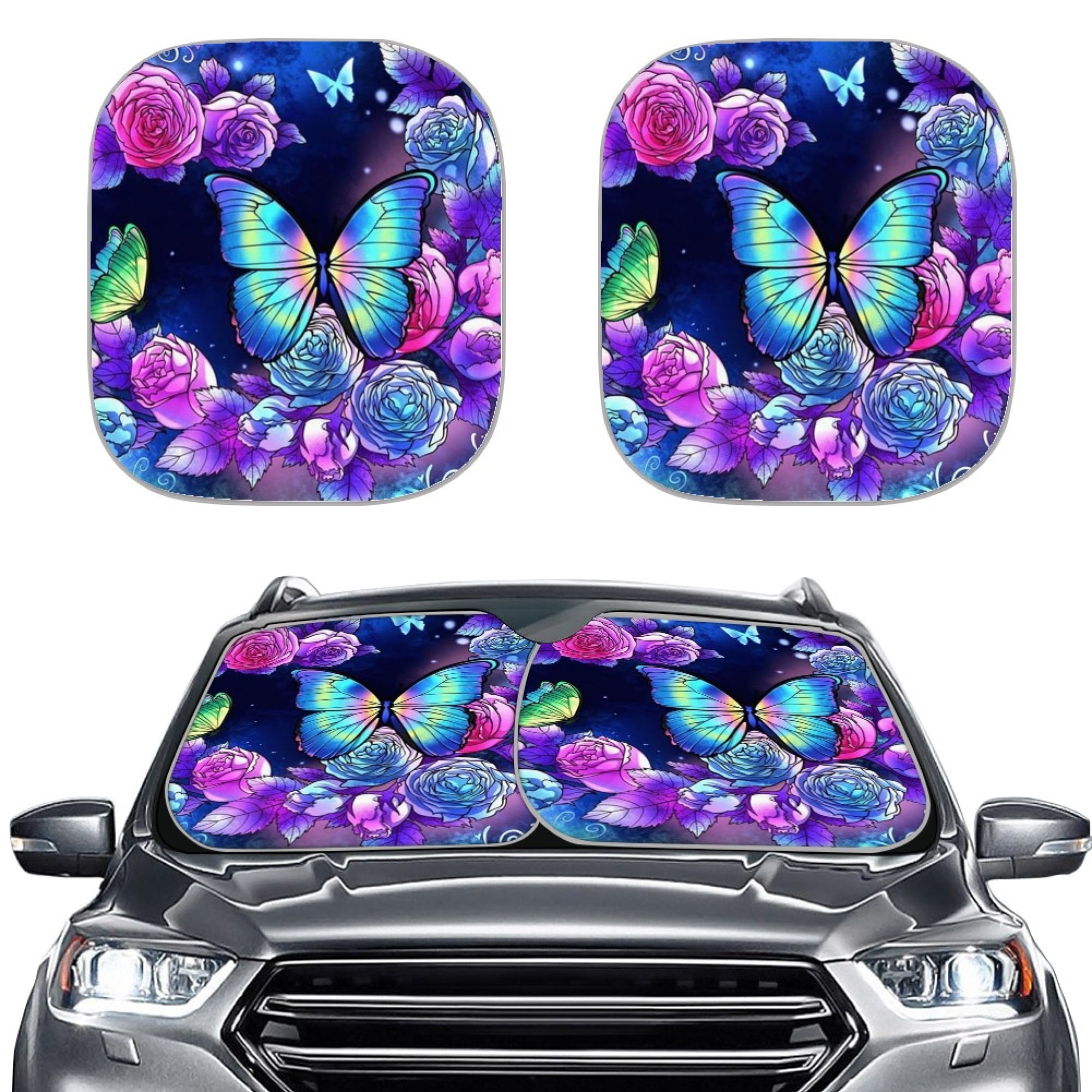 Diaonm Rose Butterfly Sunshade for Car Windshield Durable Car Sun Shade ...