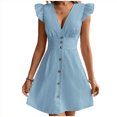 thumbnail image 3 of Tqcoqu Women's Button Sundresses, Deep V Neck Ruffle Sleeve A Line Party Cocktail Dresses, Going Out Short Dress, 3 of 7