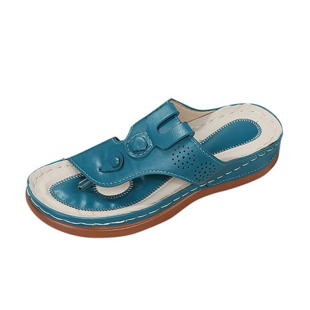 

hgwxx7 women summer roman comfy sandals flat bottomed slip on clip toe flip flops sandals with arch support open shoes for women light blue 39