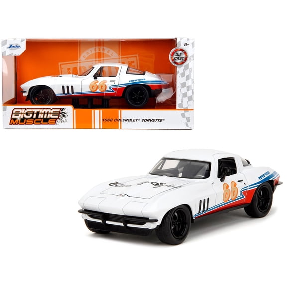 1966 Chevrolet Corvette #66 "Racing Spirit" White with Graphics "Bigtime Muscle" Series 1/24 Diecast Model Car by Jada