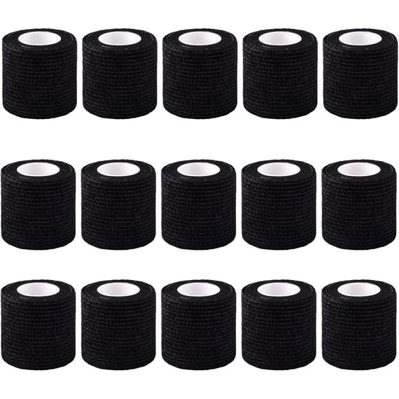HWZWT Roll Self Adhesive Bandage Black 15 Roll Self Adhesive Bandage 2 Inch Adhesive Bandage Bandage Elastic Bandage Bandage Tape Black Elastic Self Adhesive Tape Suitable for Wrists, A