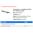 thumbnail image 2 of Steering Rack - Compatible with 2007 - 2011 Toyota Camry Gas 2008 2009 2010, 2 of 3