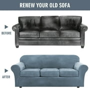 Velvet Plush Sofa Covers, Armchair Loveseat Couch Slipcover with Separate Cushion Cover (Gray Blue, For 3-Seater Sofa)