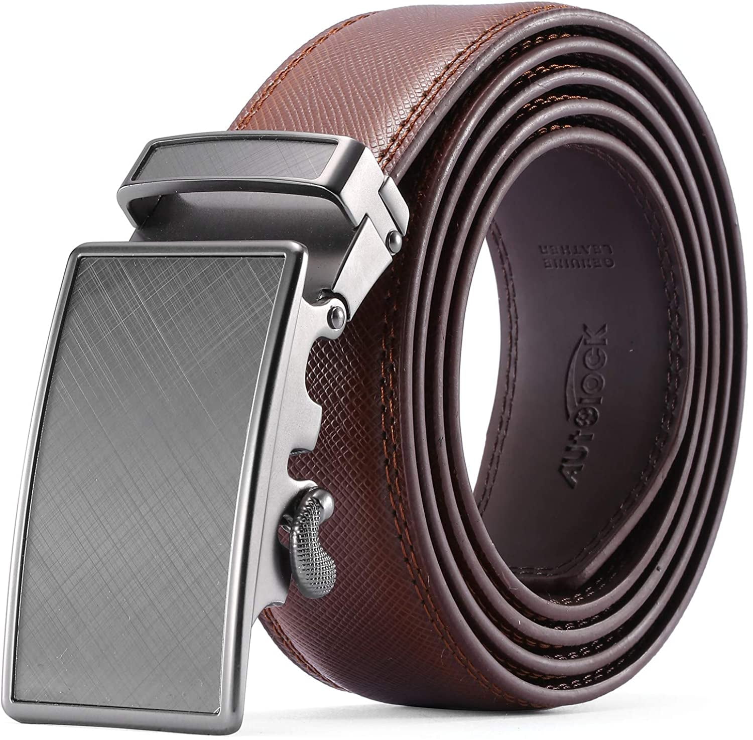 Men’s Leather belt strap Automatic sliding buckle Auto-lock Strap only 26 to 50" 