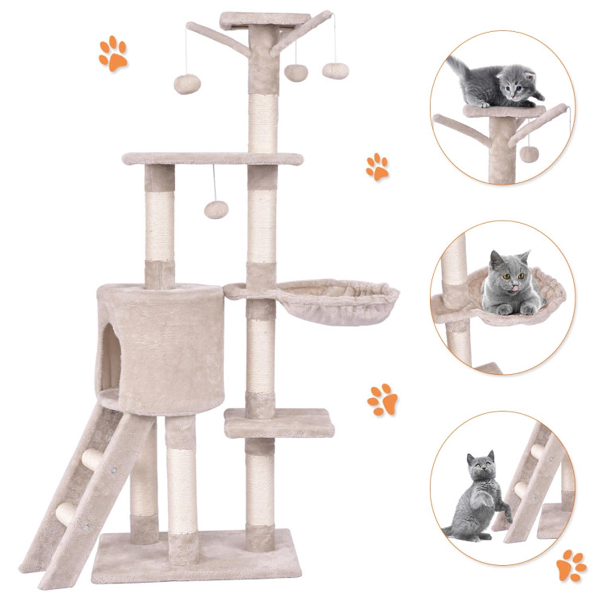 resenkos 56" Cat Tree Tower for Indoor Cats with Ladder, Scratching Posts Cat Condo for Multiple Cats Jump Platform Cat Furniture Activity Center, Beige