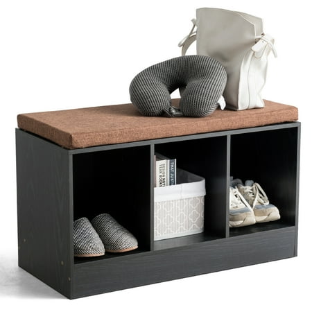 Costway 3 Cube Storage Box Organizer Shoe Bench W Padded Cushion