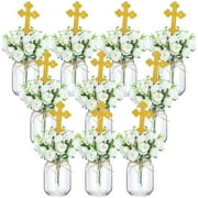 10 Sets Baptism Table Centerpieces with Clear Glass Mason Jars Glitter
