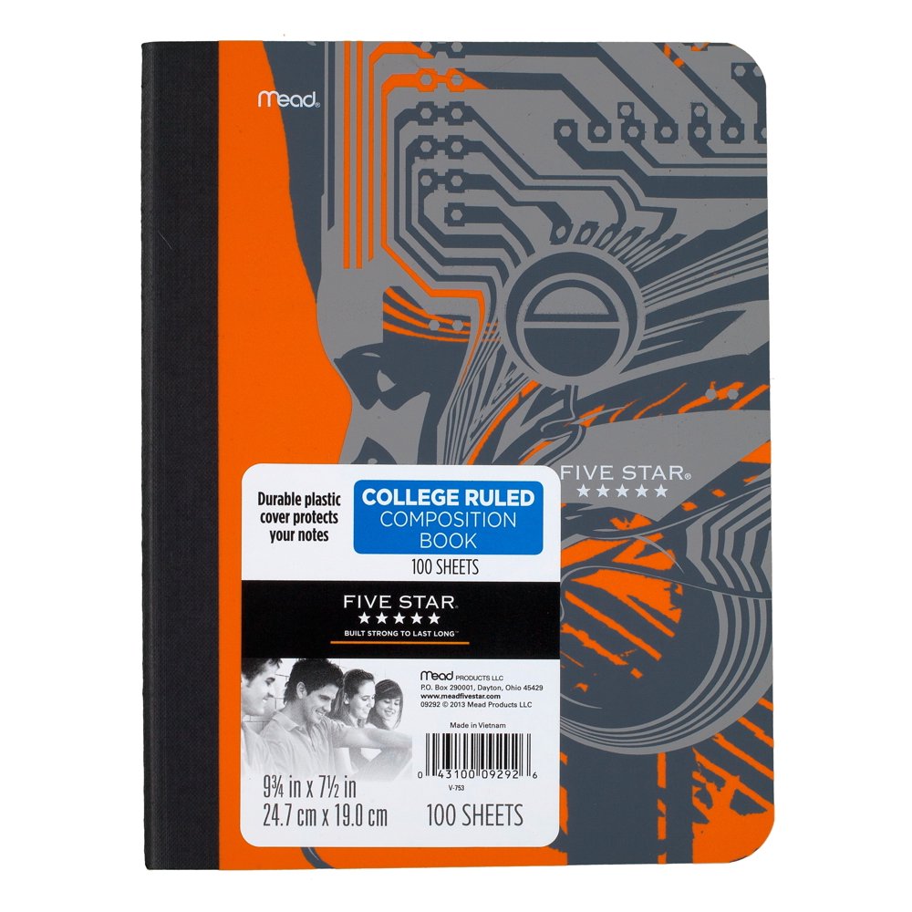 Five Star Graphic Composition Notebook 100ct CR, Boy Orange Walmart