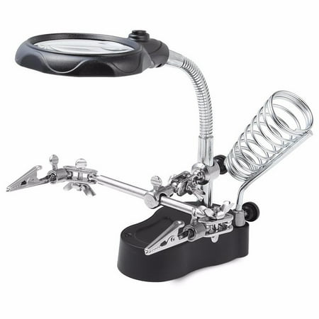 

Meterk Tabletop 3.5x 12X Helping Hand Alligator Clip LED Magnifying Lamp Soldering Iron Jewelry Stand Lens Desk Adjustable Light Black
