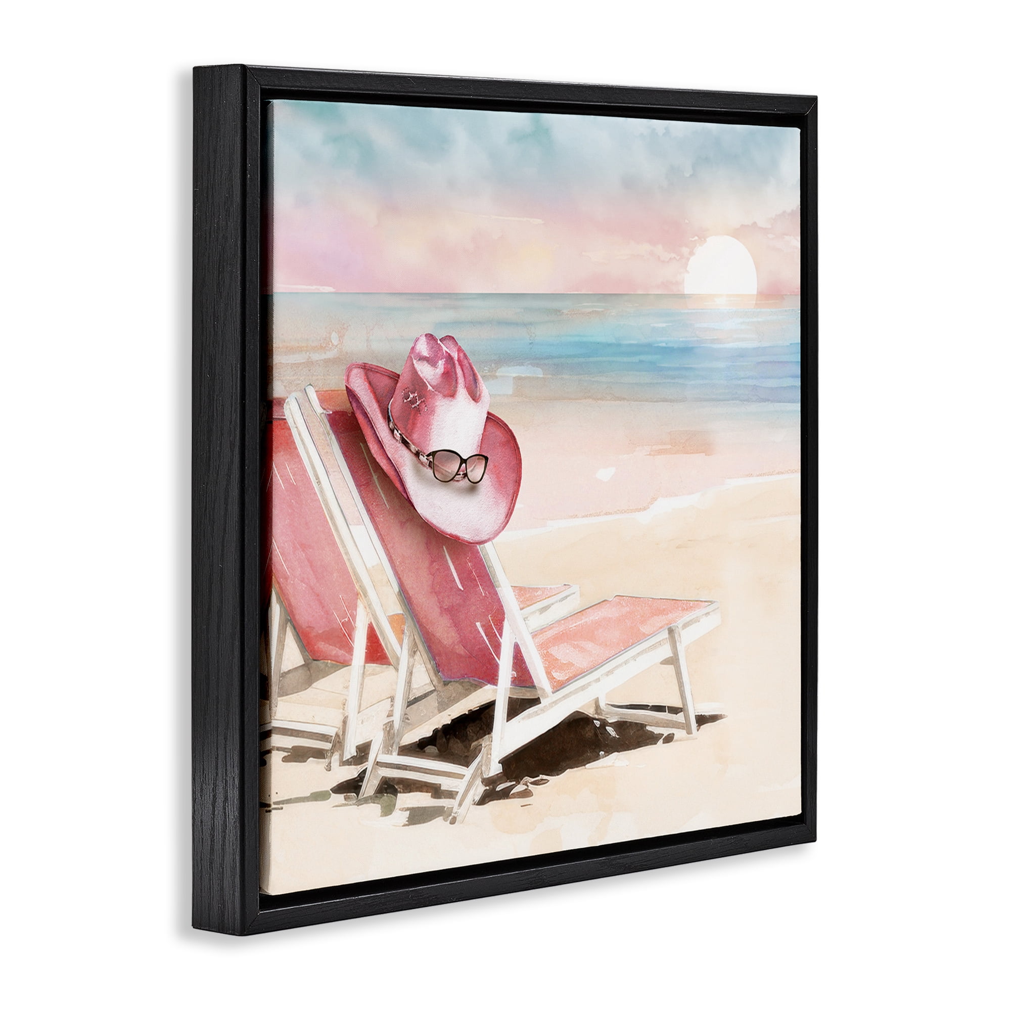 Stupell Industries Blush Pink Beach Chairs Black Framed Floater Canvas Wall Art, design by Paul Mathenia