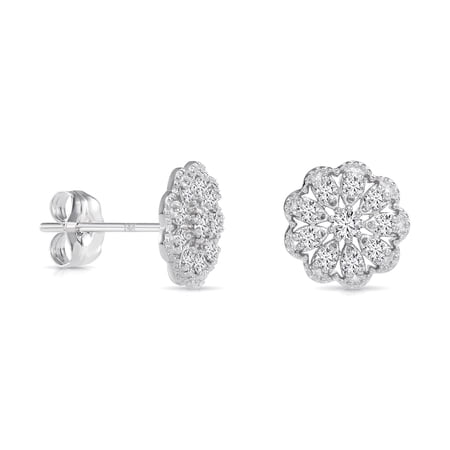 Tilo Jewelry 14K White Gold .18 Carat Diamond Flower Halo Stud Post Earrings with Secure Push-Backs | Halo Diamond Earrings for Women & Unisex