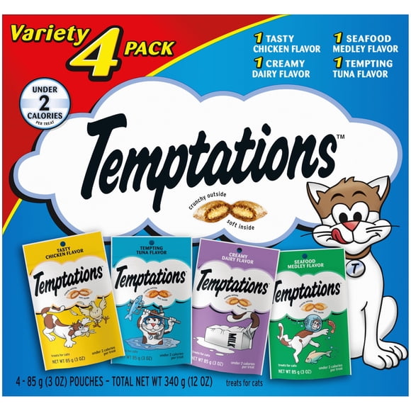 Cat Treats Temptations Classic, crujientes y suaves, 85 g, paquete de 4