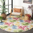 thumbnail image 3 of SAFAVIEH Barbados Paul Botanical Indoor/Outdoor Area Rug, Ivory/Green Rust, 6'7" x 6'7" Round, 3 of 16