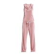 thumbnail image 5 of MLCDZ Women's Velvet 2 Piece Set Elegant V Neck Hooded Sleeveless Top and Elastic Waist Loose Fit Pants with Pockets Jogging Sets Velour Tracksuit 2000s, 5 of 7