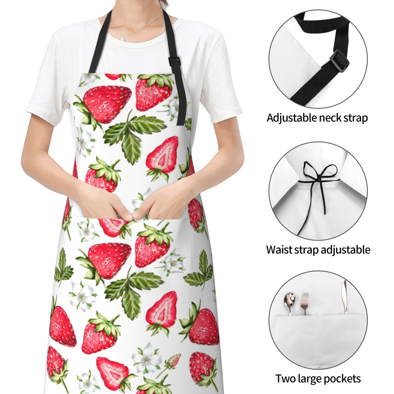 Kdxio Strawberry1 Apron with Pockets Adjustable Kitchen Aprons for Men Women Waterproof Aprons for Cooking,Drawing,Crafting, Baking Household Cleaning