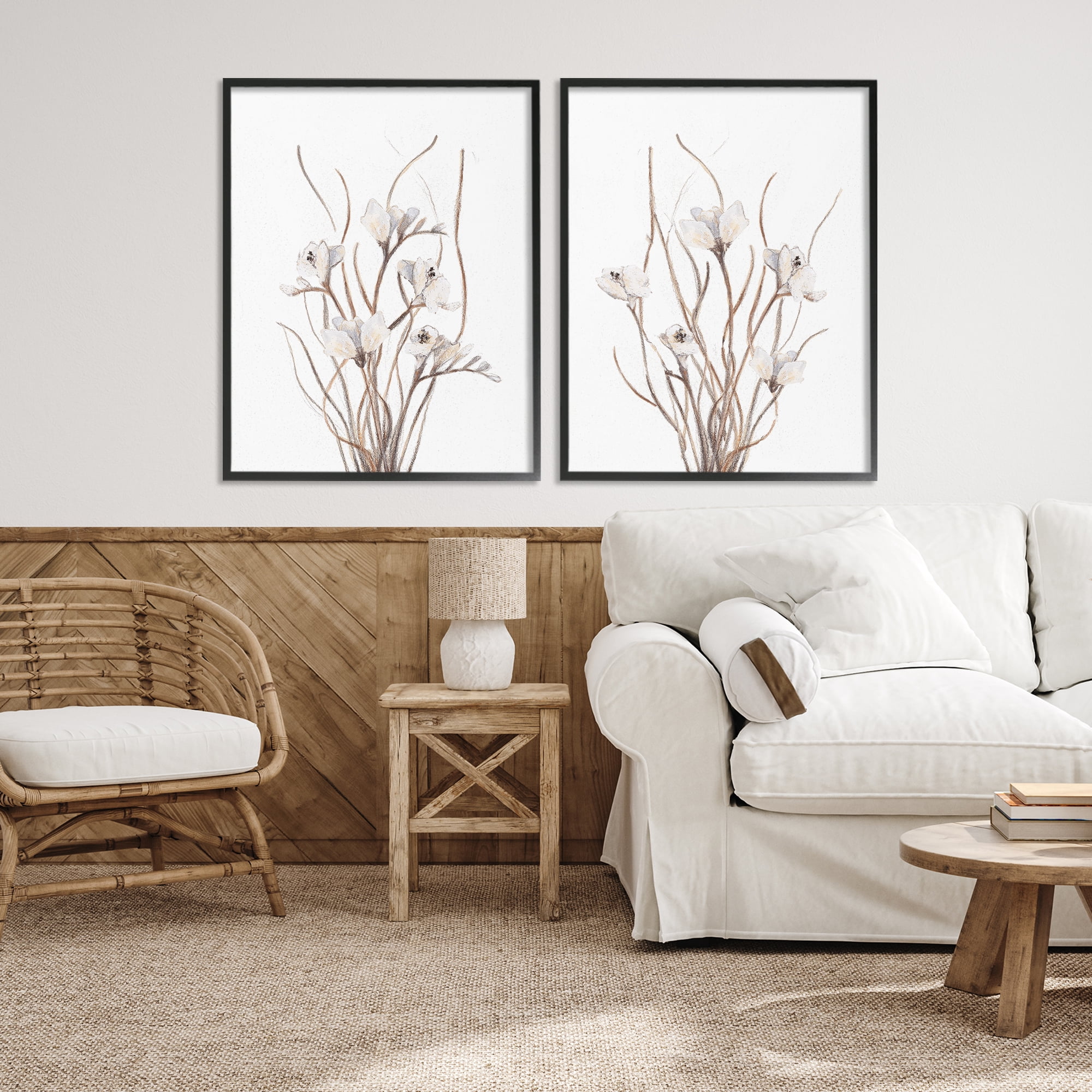 Stupell Industries Curly Branches Wildflowers 2 Piece Black Framed Giclee Art Set, design by Lanie Loreth