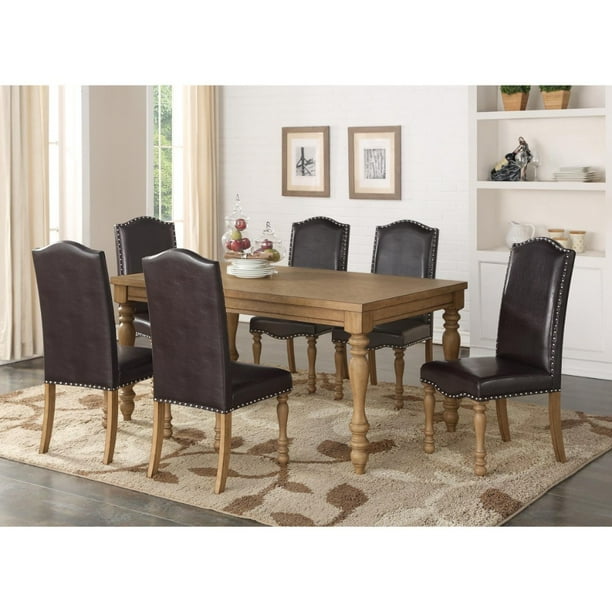 Benzara Gallant Array Rubber Wood Birch Veneer Dining Table Antique Oak Walmart Com Walmart Com