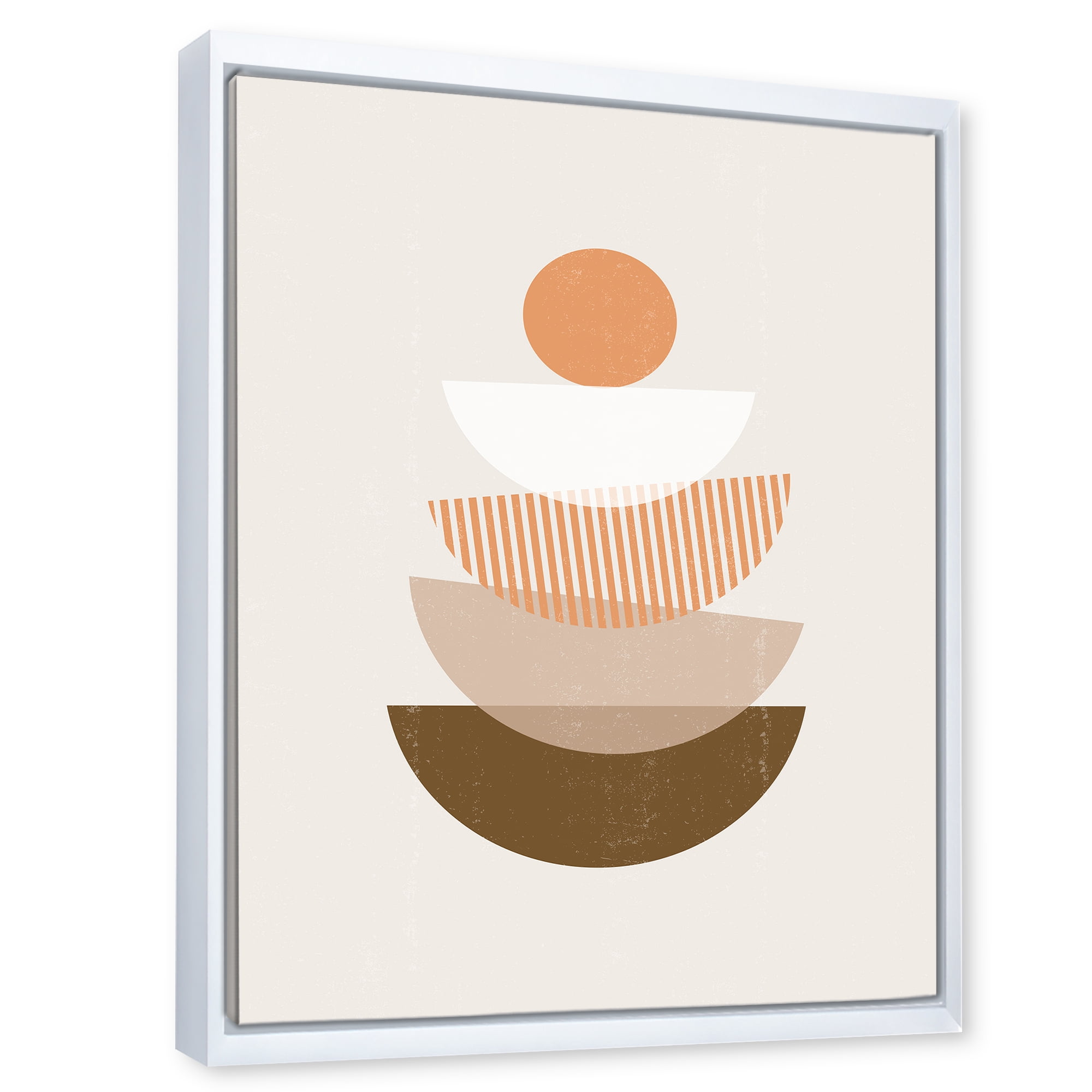 Designart 'Abstract Moon and Sun Geometrics In Terracotta I' Modern Framed Canvas Wall Art Print