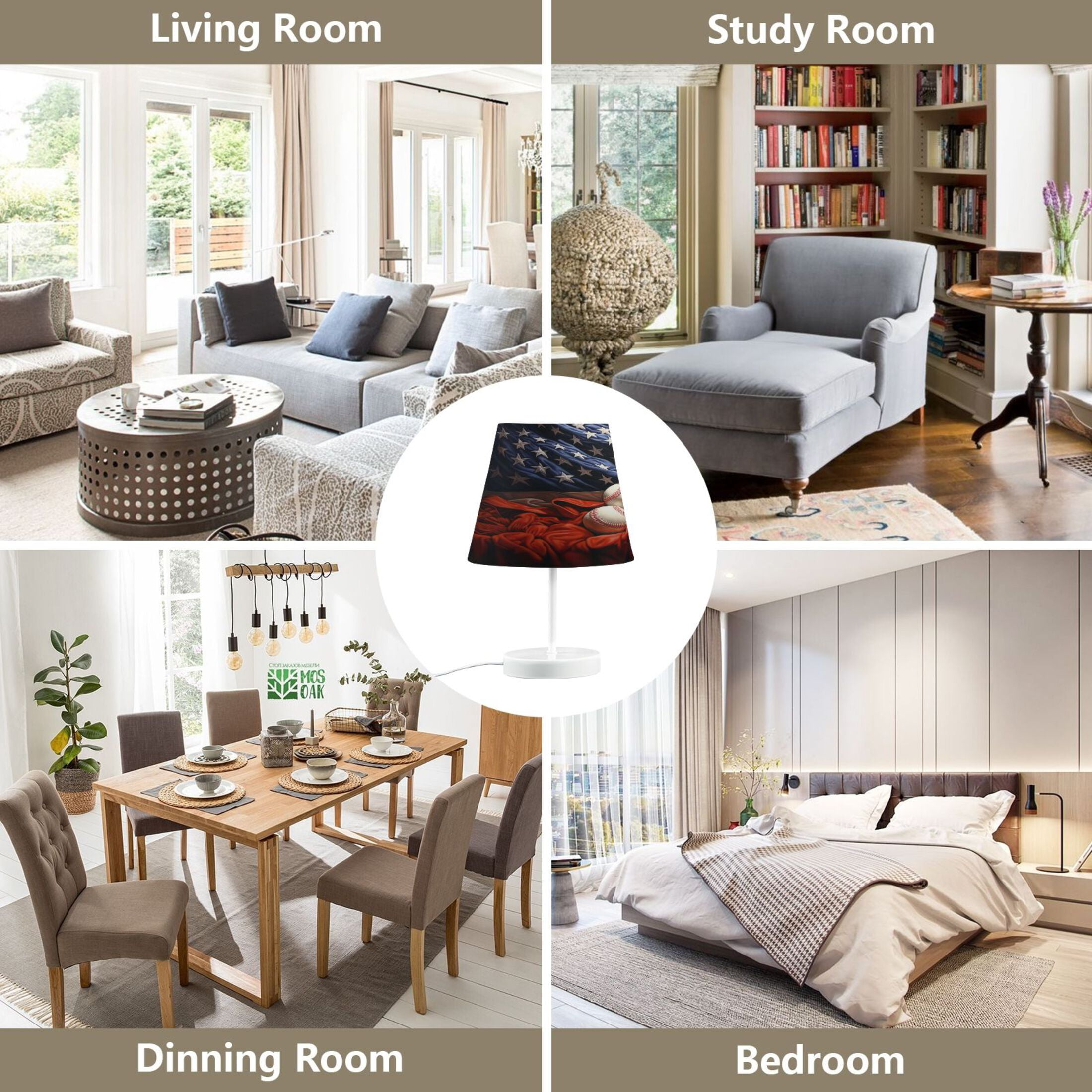 American Flag and Baseball Desk Lamp LED Table Nightstand Lamps with 3 Color Temperatures for Home Bedroom Living Room Decor 8x12