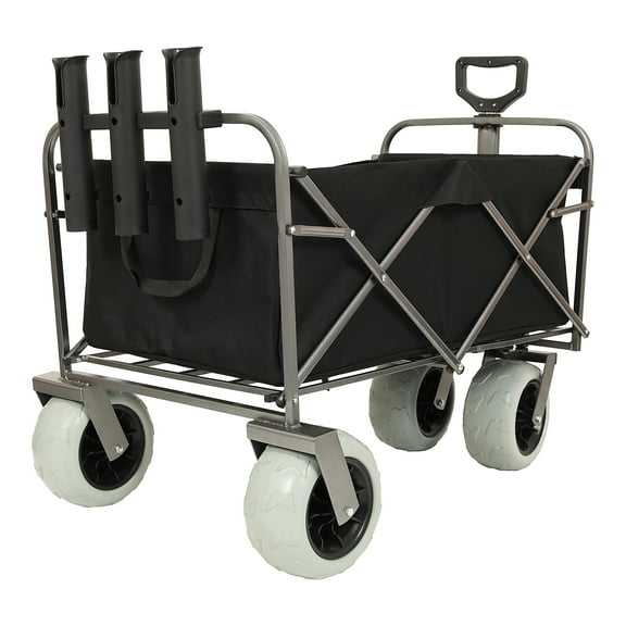 Fishing Cart & Beach Wagon 500LBS - Rod Holders, 9" Pneumatic Sand Wheels, Steel Frame, Multiuse Bag & 3-Pcs Cover (Black, All-Terrain)