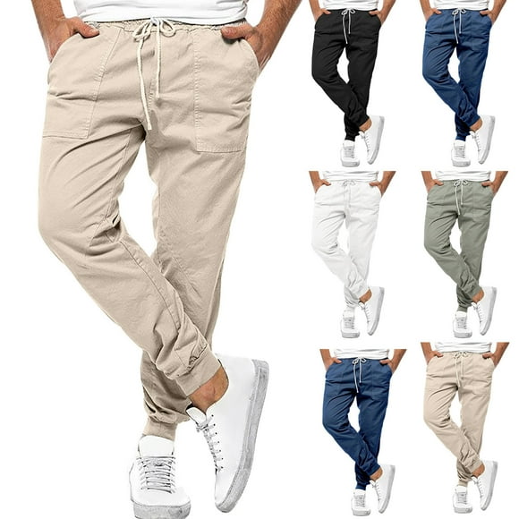 JURANMO Men's Solid Cargo Pants, Lightweight Hiking Travel Pants Fashion Tapered Joggers Casual Drawstring Waist Outdoor Pants with Pockets Deals of Today Khaki XXXL