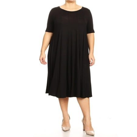 Jersey Knit Tank Dress - MOA COLLECTION Women's Plus Oversize Solid Casual Loose Fit Short Sleeve Jersey Knit A-Line Midi Dress