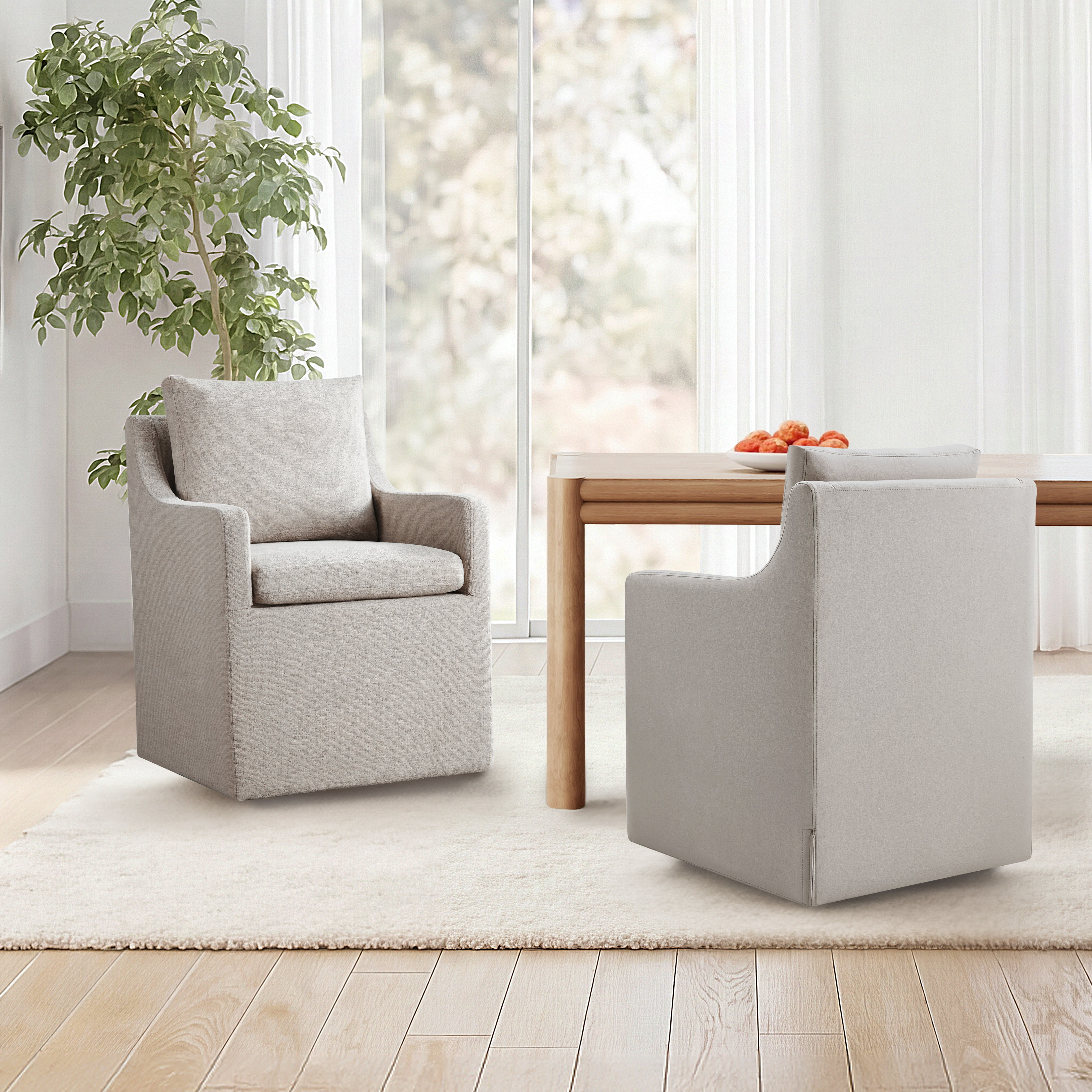 Spruce & Spring Upholstered Dining Chair with Hidden Casters, Removable Slipcover and Under-Seat Storage, Single, Beige