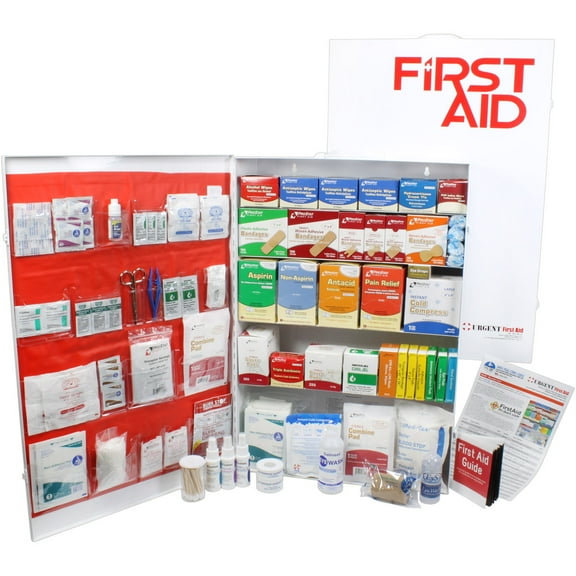 OSHA & ANSI 5 Shelf Industrial First Aid Cabinet with Pocket Liner, 200 Person, 1890 Pieces, 2015 Class A , Types I & II, Made in USA
