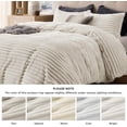 thumbnail image 6 of Fluffy Duvet Cover Set - Ultra Soft Plush Shaggy Comforter Cover Queen Size, Warm Flannel Fleece Bed Sets for Winter, 3 Pieces (Striped Pattern, Linen), 6 of 17