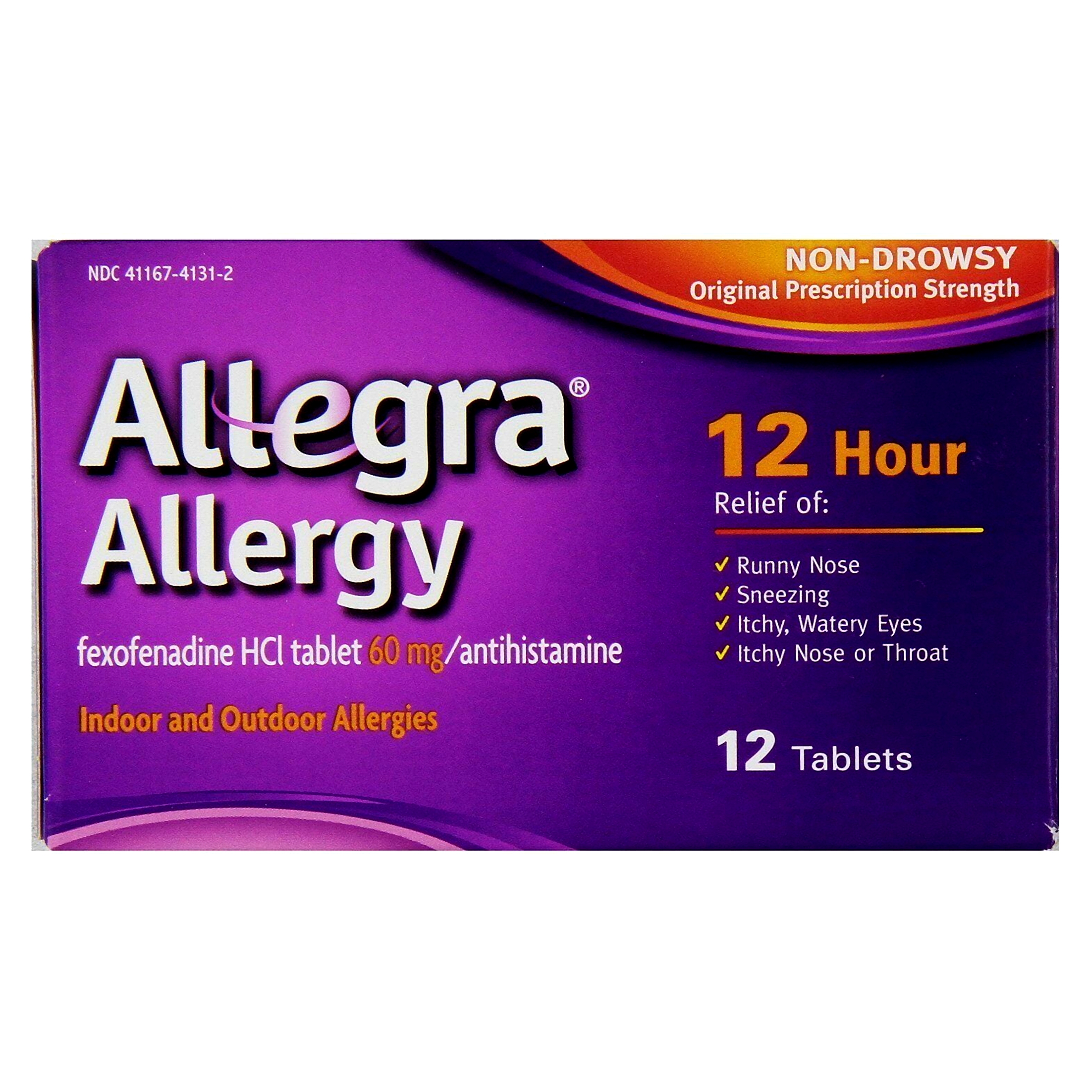 "Allegra Allergy 12Hr Relief Fexofenadine Antihistamine 60 mg 12 ct, 3-Pack"