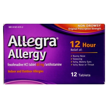 "Allegra Allergy 12Hr Relief Fexofenadine Antihistamine 60 mg 12 ct, 3-Pack"