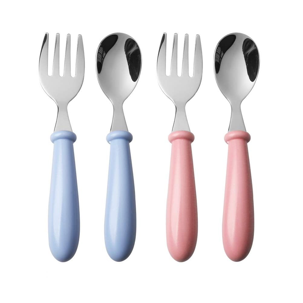 2 Sets Toddler Utensils,Stainless Steel Baby Fork and Spoon Safe Kids Children