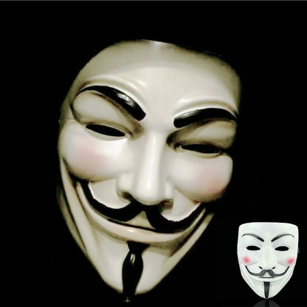 Anonymous Hacker Mask - V for Vendetta White Halloween Face Mask for Costume Cosplay Parties - One Size Fit All Hacker Theme Mask