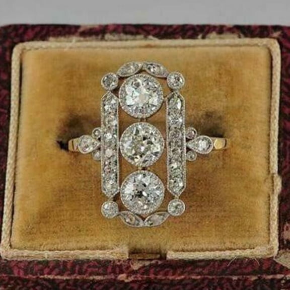 1.90CT Round Cut VVS1 Simulated Diamond Vintage Engagement Ring, 14K Yellow Gold Plated Silver