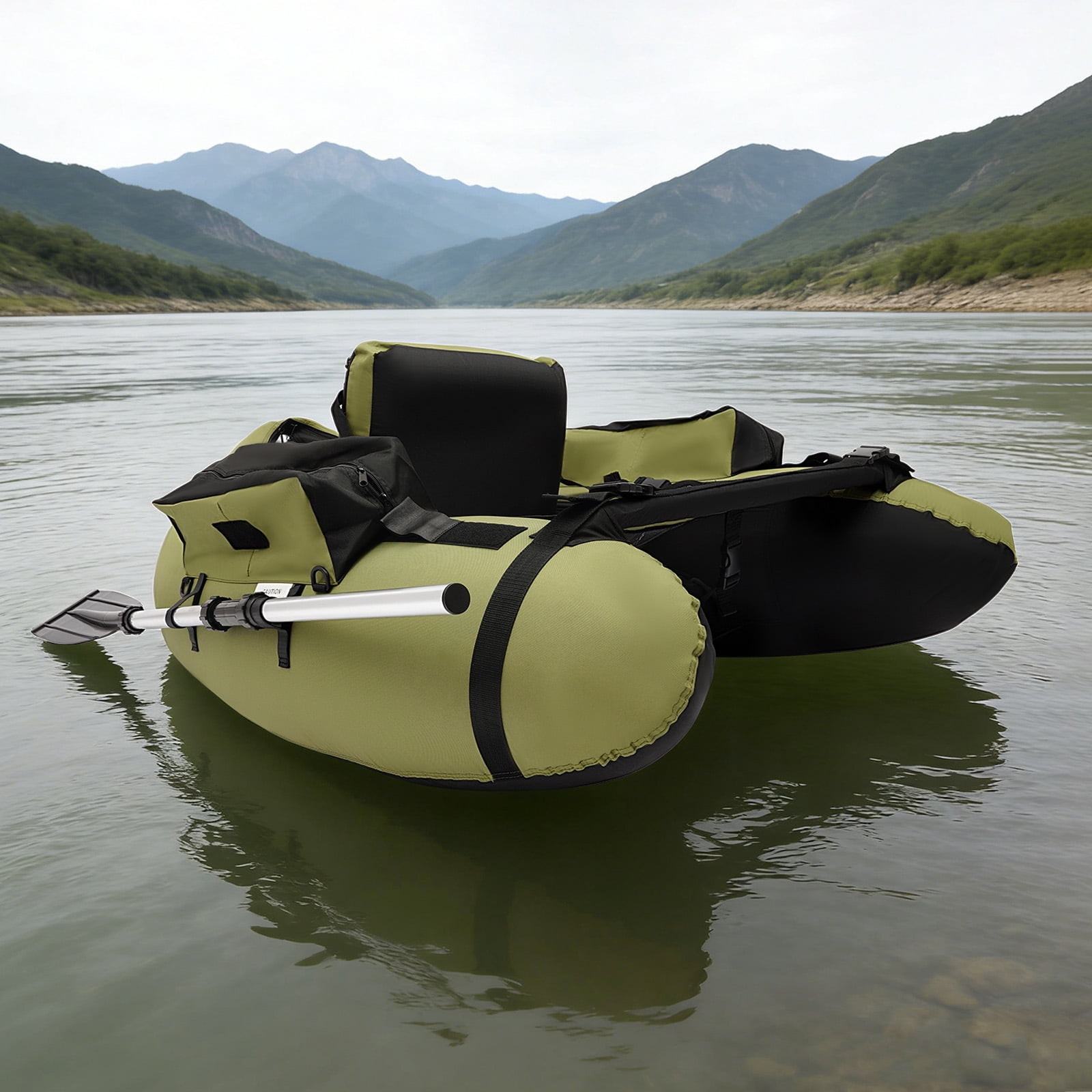 Inflatable Fishing Boat, Waterproof Oxford Cloth Boat with Adjustable Backrest, Foldable Floating Raft for Lake River Ocean Fishing Rafting